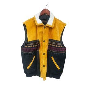 Guide Gear XL Sherpa Shearling Aztec Navajo Indian Leather southwestern Vest